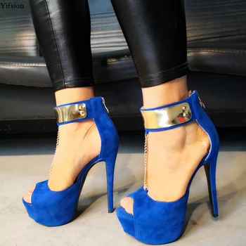 

Olomm New Fashion Women Platform Sandals Sexy Thin High Heels Sandals Nice Peep Toe Blue Party Shoes Women US Plus Size 5-15