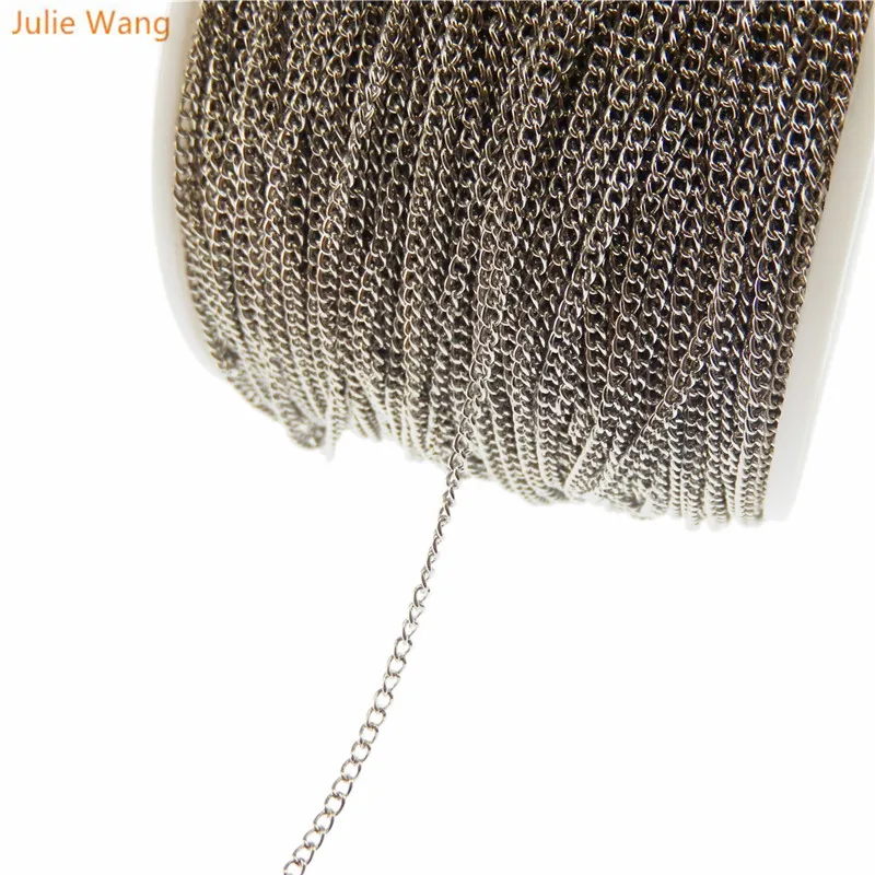 

Julie Wang 2 Meters Handmade Silver Alloy Man Women Necklace Pendant Chain Anklet Bracelet DIY Jewelry Crafts Findings