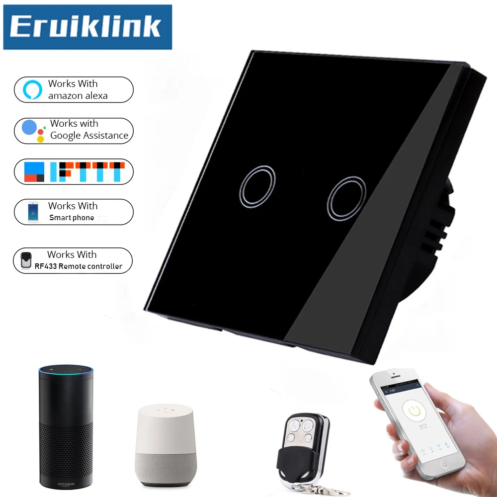 

EU/UK Standard Tuya APP Control Light Switch,Wall Touch / WiFi / RF433 Control Switch With Amazon Alexa Google for Smart Home