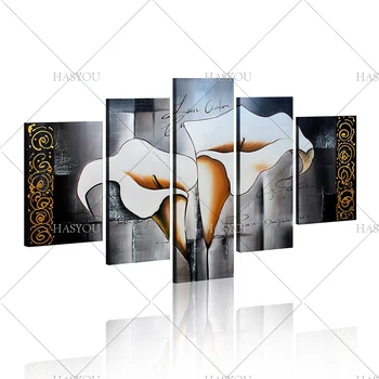 

Modern lily Flowers paintings 5 piece large canvas print wall art modular painting on decoration oil paint decorative pictures