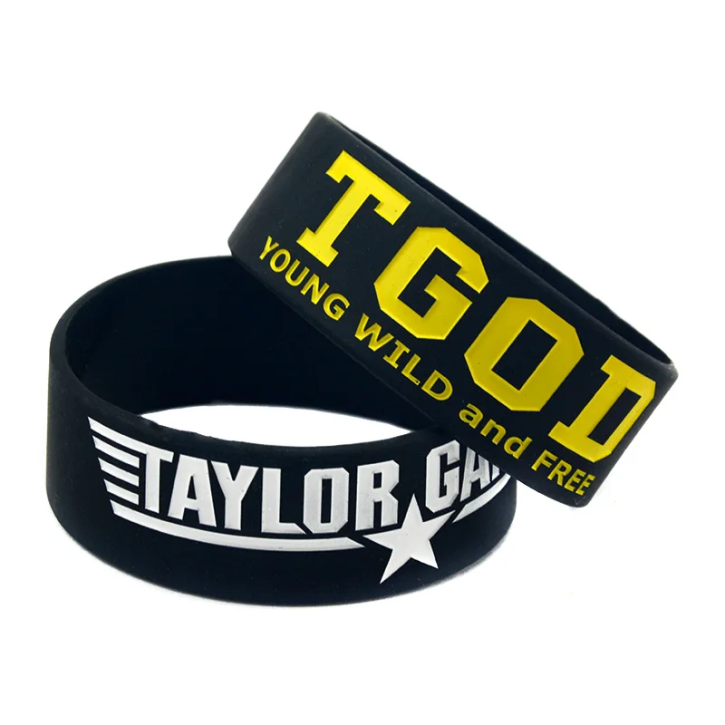 

OneBandaHouse 25PCS/Lot 1 Inch Wide Band Taylor Gang Ink Filled Logo Silicone Wristband Bracelet