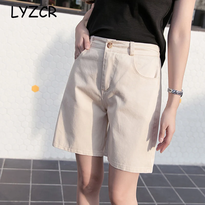 

Lyzcr Women High Waist Shorts Summer Loose Causal Candy Color Women's Cotton Shorts For Women Plus Size 3XL Black Shorts Women