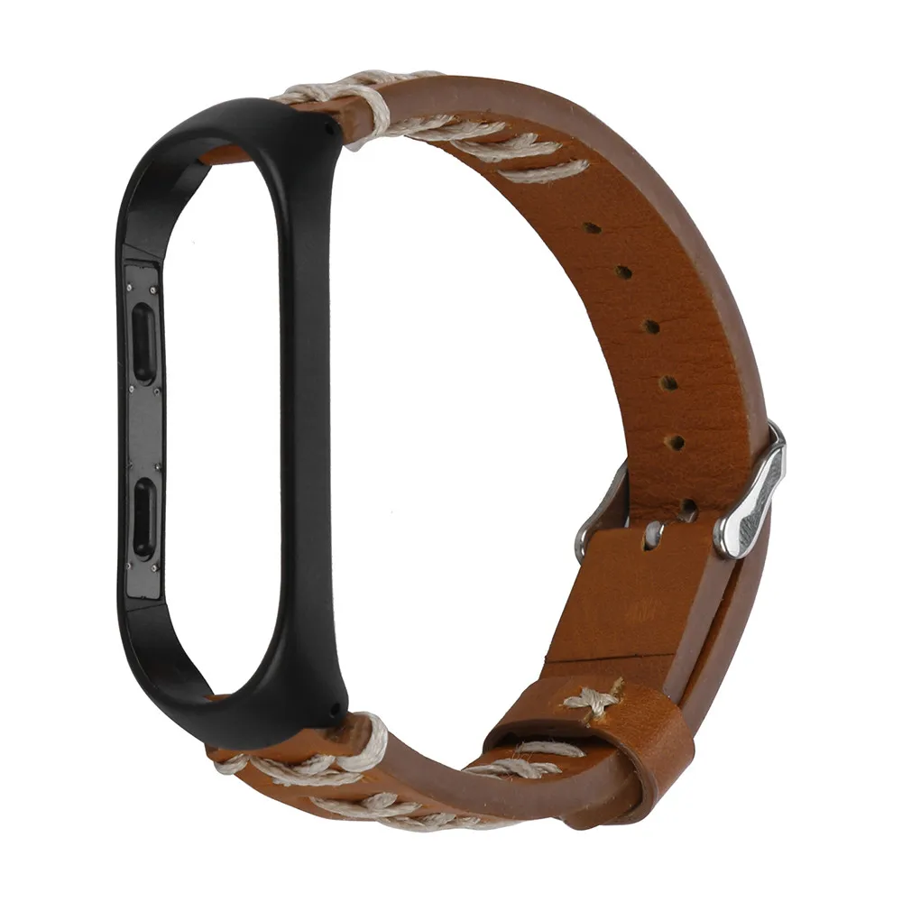 

Leather Strap For Xiaomi Mi Band 3 Bracelet Leather Band Replacement Wristband Bands Strap+ Metal Case Freeship l1025#2