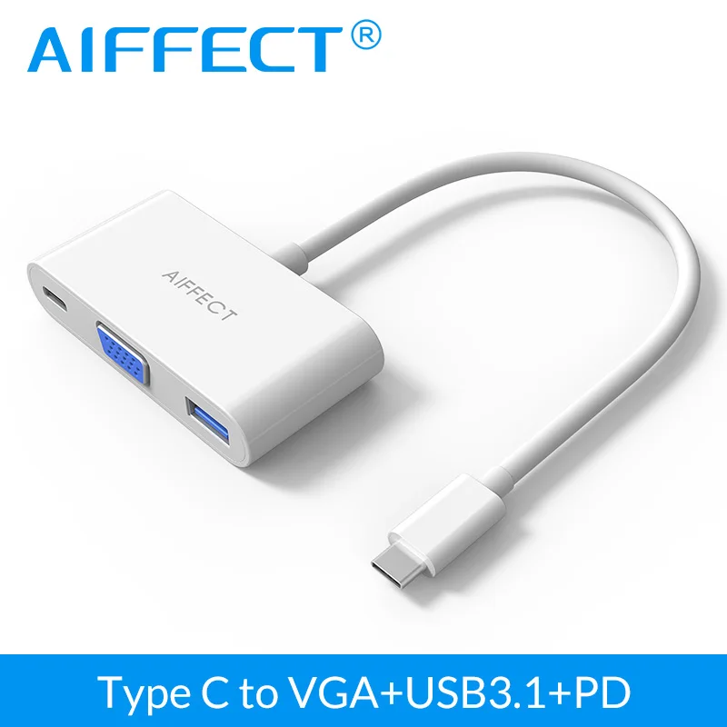 

Aiffect USB 3.1 Type C to VGA 3 in 1 Hub with USB C Charging port and Standard USB 3.0 Port for New MacBook 12" and TypeC Device