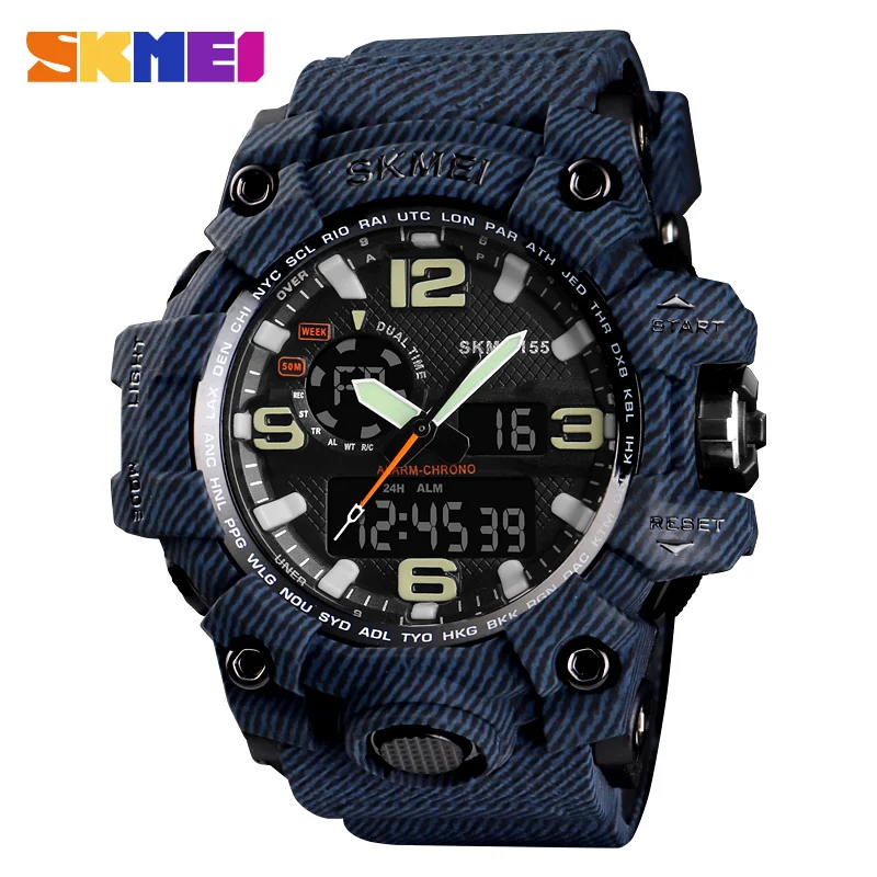 

Luxury Brand SKMEI Men Sports Watches Denim Style Waterproof Digital Quartz Watch Men Military Army Clock Man Relogio Masculino