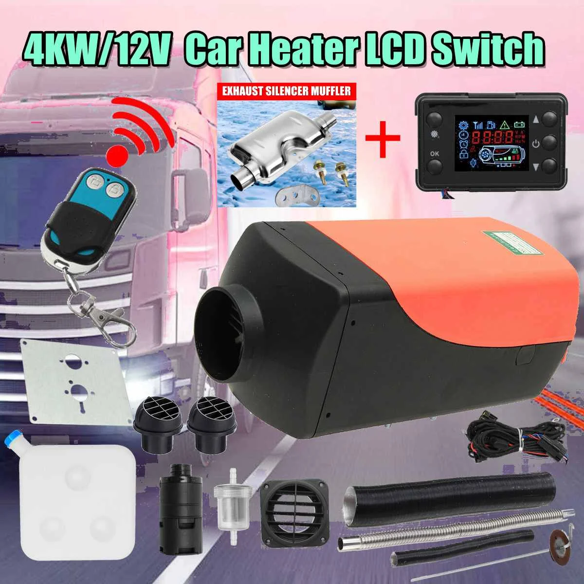 

CAN Car Heater 4KW 12V Air Diesels Heater Parking Heater With Remote Heater LCD Monitor Car Heater With Silencer