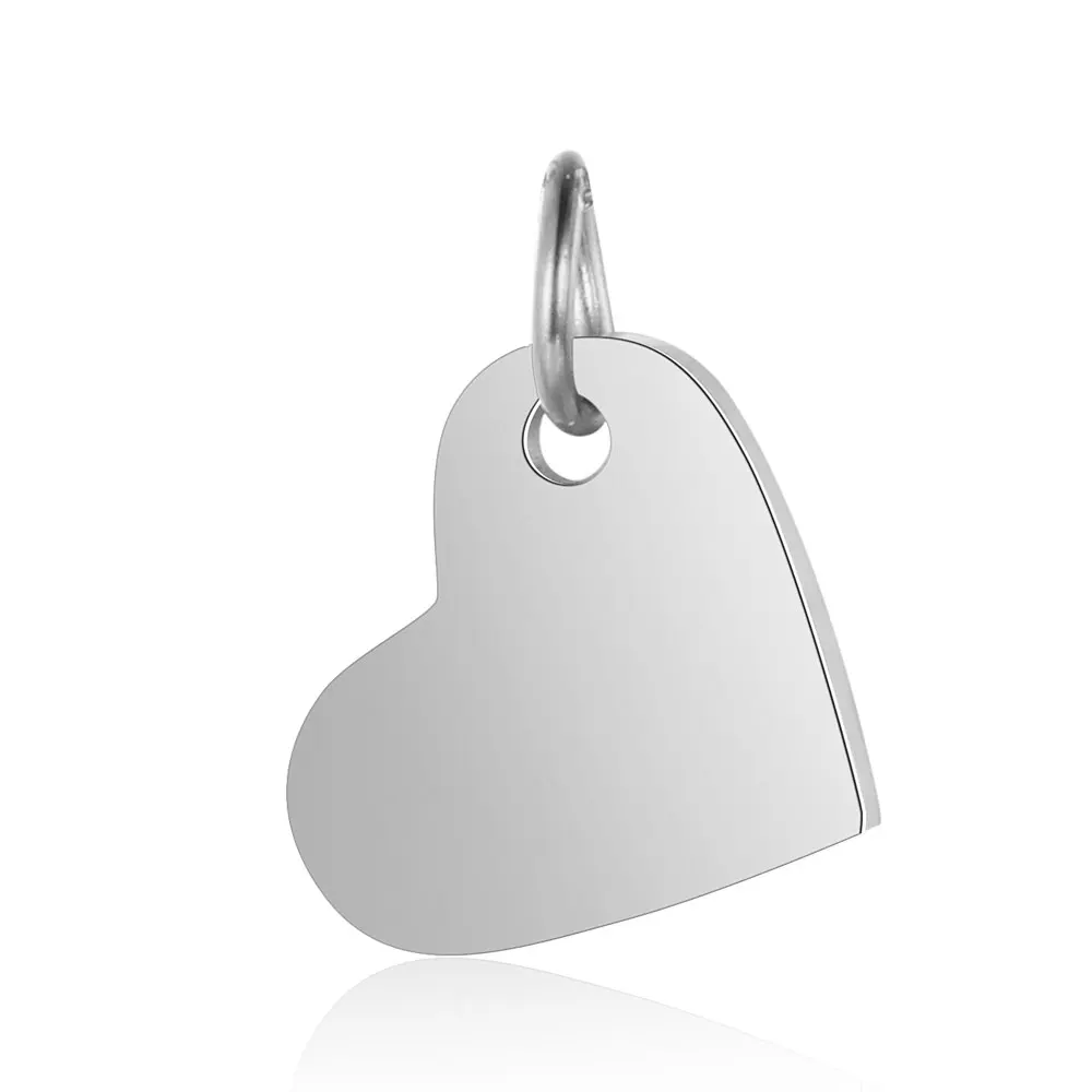 5pcs/lot Stainless Steel Mirror Polished 14mm Heart Tag Charm Pendant for Bracelet Necklace DIY Jewelry Making Charms
