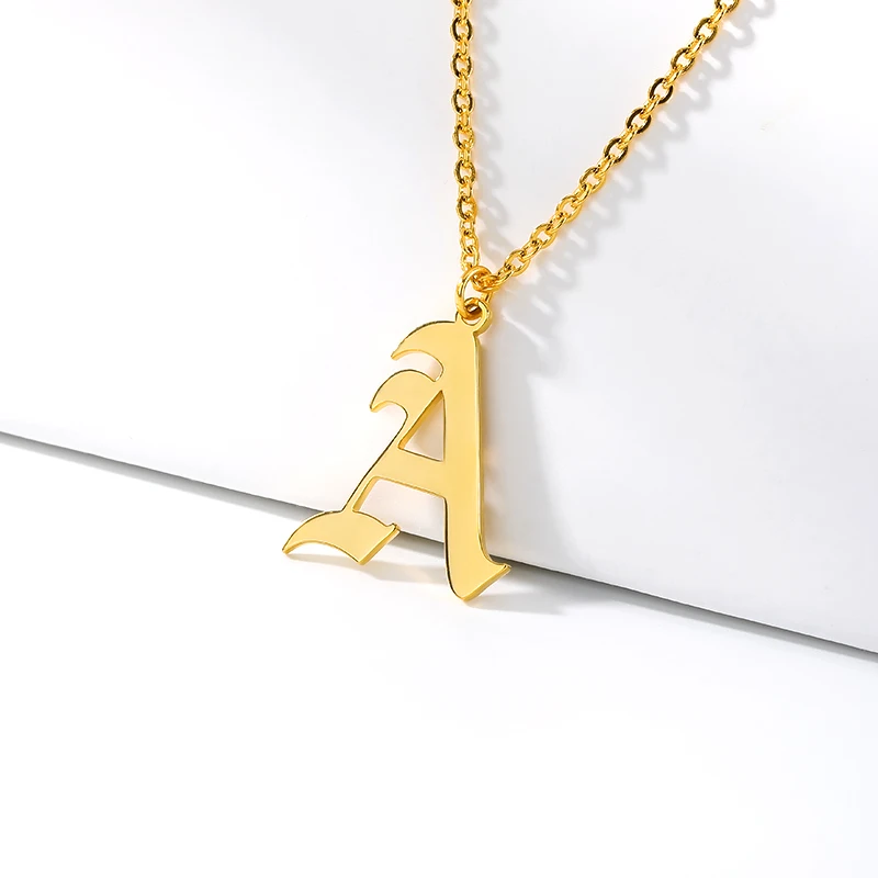 

Old English Initial A-Z Letters Necklace for Women Stainless Steel Gold Chain Pendant Necklace Birthday Christmas Jewerly Gift