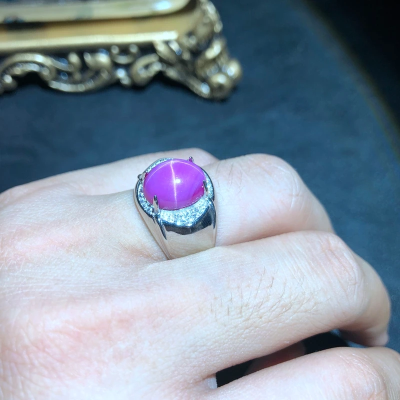 

beautiful pink natural Star Ruby gemstone ring for man 4