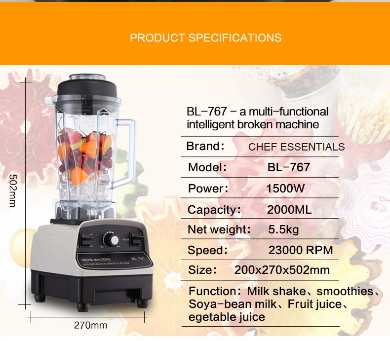 BL-767, коммерческий блендер, миксер, соковыжималка, высокая мощность, Кухонный комбайн, для льда, смузи, бара, фруктов, электрическая бленда
