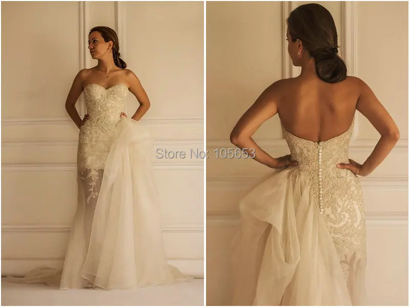 Mermaid Tail Lace Wedding Dress Champagne Sweetheart Neckline