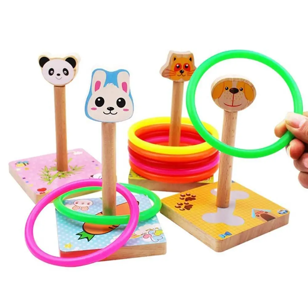 ① Раннее Обучение Деревянные Красочные Ferrule Quoits Игрушка Спорт Бросив Игра Кольцо Обруч Интеракти ★