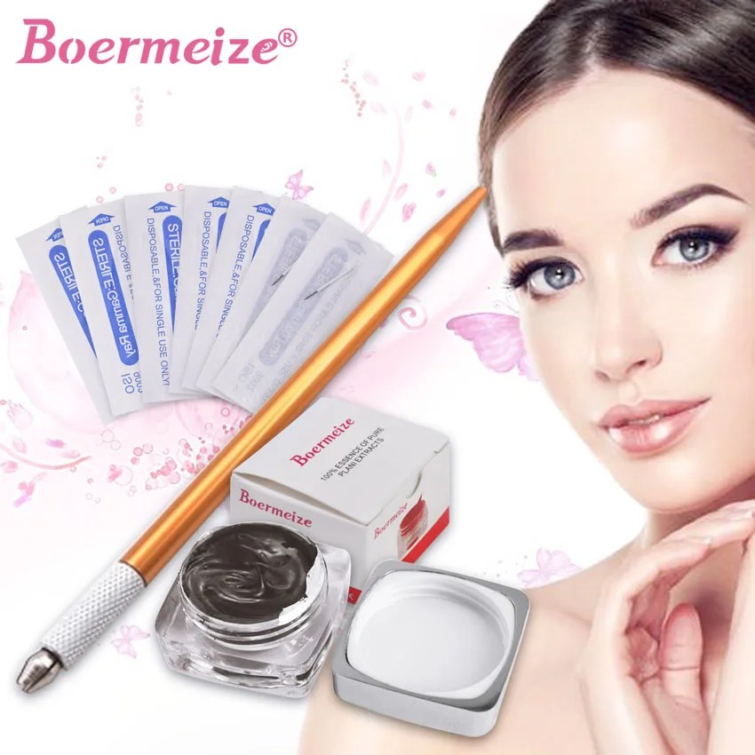 

Tattoo Manual Pen Kit with Round Needles 3RL Pigment Ink Permanent Makeup Fog Eyebrow Microblading Beauty Tools Set Supplies
