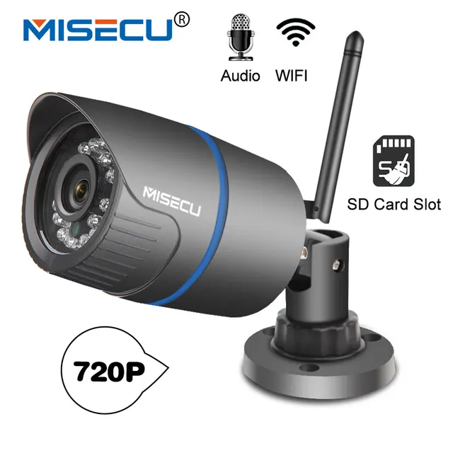 MISECU H.264+Wifi camera Audio built SD card 2.8mm Wifi 1280*720P P2P ONVIF Wireless email alert Night vision IR Outdoor CCTV