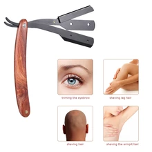 Мужская бритвенная бритва с прямым краем из нержавеющей стали, ручная бритва с деревянной ручкой, складной бритвенный нож для бритья, резак для бороды, мешочек