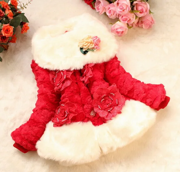 Uxury Пальто с искусственным мехом для девочек меховой воротник лиса розы детская модная куртка детская теплая одежда детская верхняя одежда осень-зима - Цвет: style 2