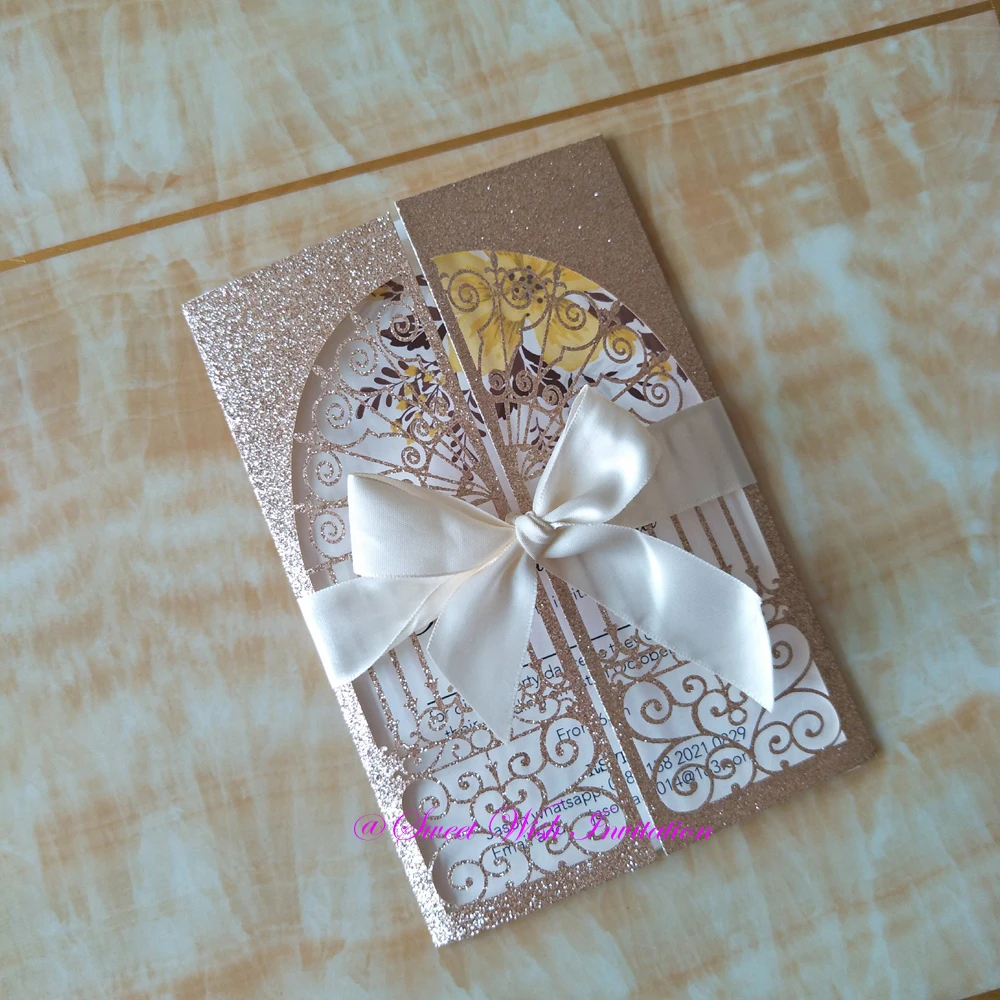 Luxury Glitter Gold Wedding Invitations Silver/Gold Laser Cut Gate