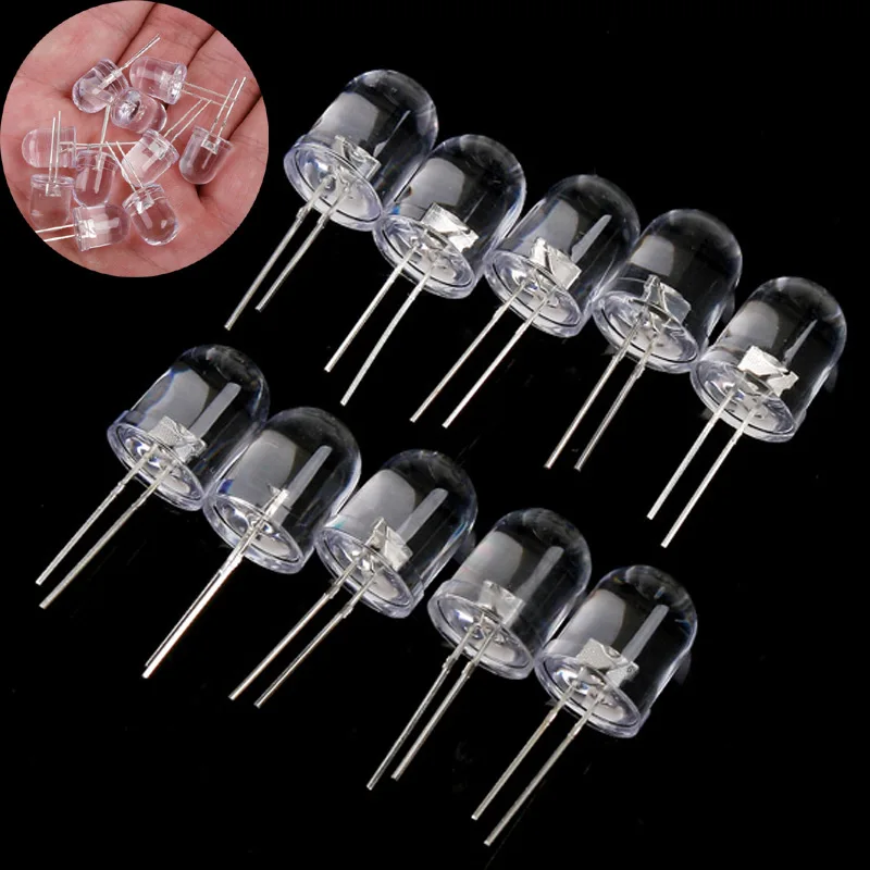 

10 Pcs 10Mm Super Bright Led Clear Led Light Diode Kit Infrared Ir Led Night Vision Luminous Diode For Diy Lights Electronic Kit