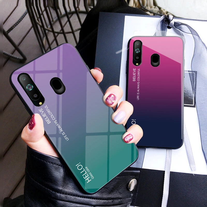 

For Samsung Galaxy A8S Case Tempered Glass Case for Samsung A8S Gradient Color Back Cover Soft Bumper for Galaxy A8S Case