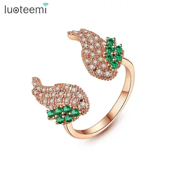 

LUOTEEMI New Fashion Feather Open Rings for Women Party Jewelry Big Angle Wings Finger Cocktail Ring Luxury Pave CZ Anillos Gift