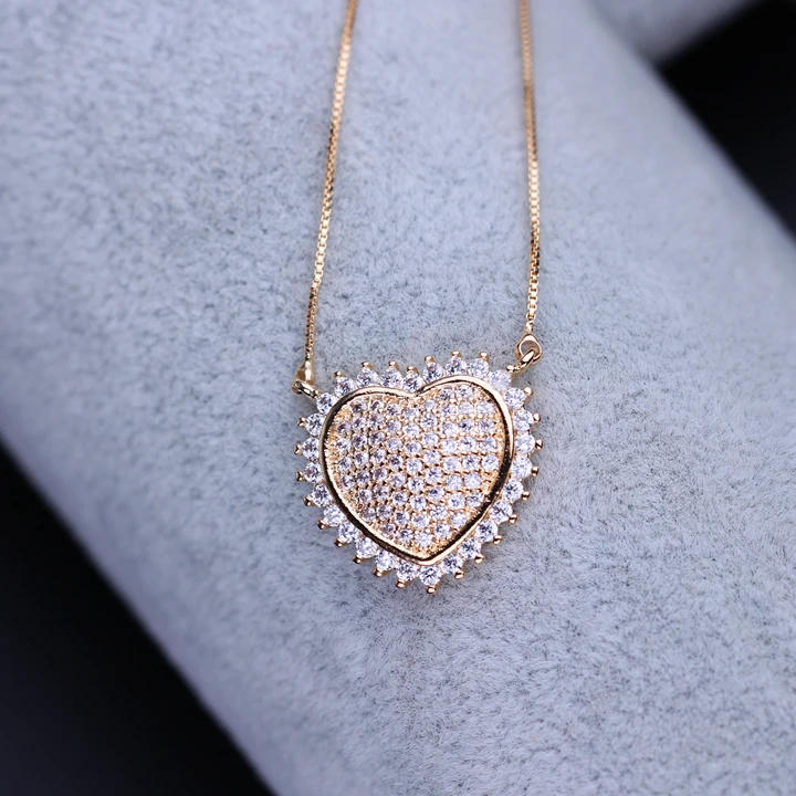 Золотое ожерелье с подвеской в виде сердца цвета шампанского, винтажное массивное ожерелье с кулоном из кубического циркония, модное женское ювелирное изделие NWX002501