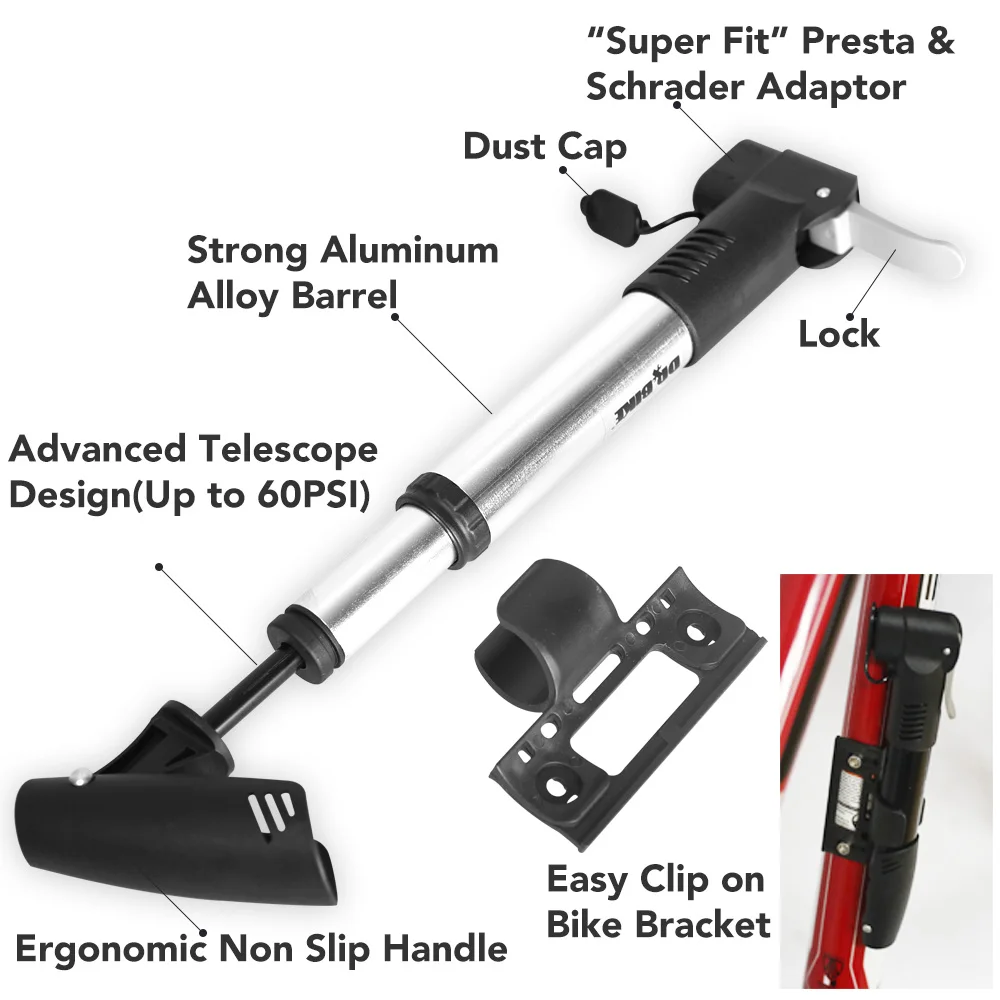 Воздушный насос высокого давления, портативный велосипедный насос, велосипедный насос, ручной насос с держателем для клапана Schrader и Presta