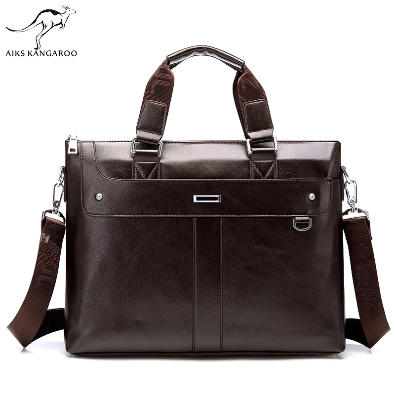 Aiks Fashion Men Tote Casual Briefcase Business Shoulder Black Leather High Quality Messenger Bags Laptop Handbag Men's Bag