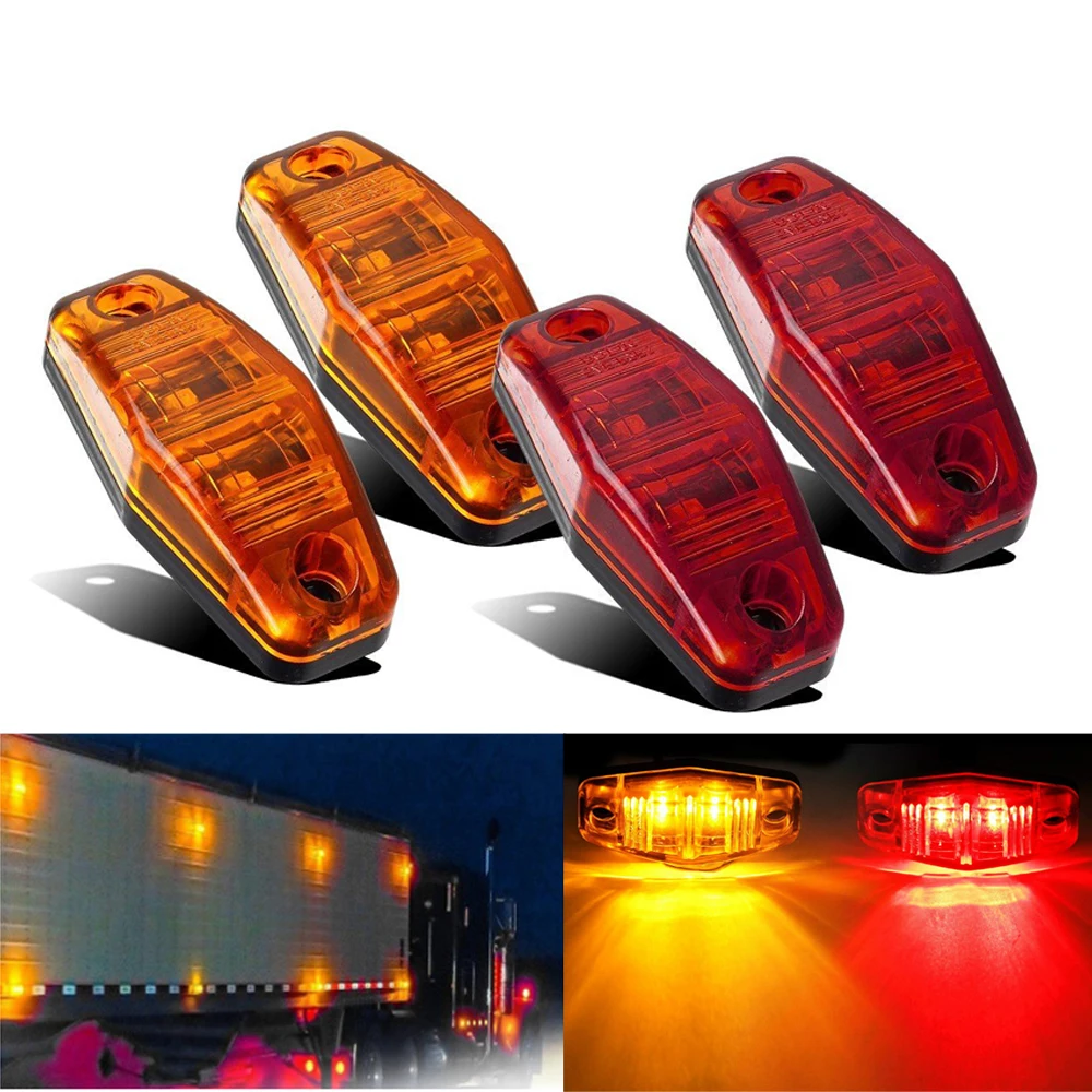 

4Pcs LED Side Marker Lights 12V 24V Warning Light Mount Clearance LED Light Side Fender Marker Assembly Truck Trailer Universal