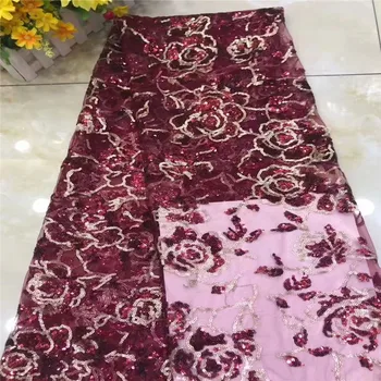 

New Design African Lace Fabric Embroidered Nigerian High Quality 2019 French tulle Lace Fabric With Sequins For Dress dp65-2124