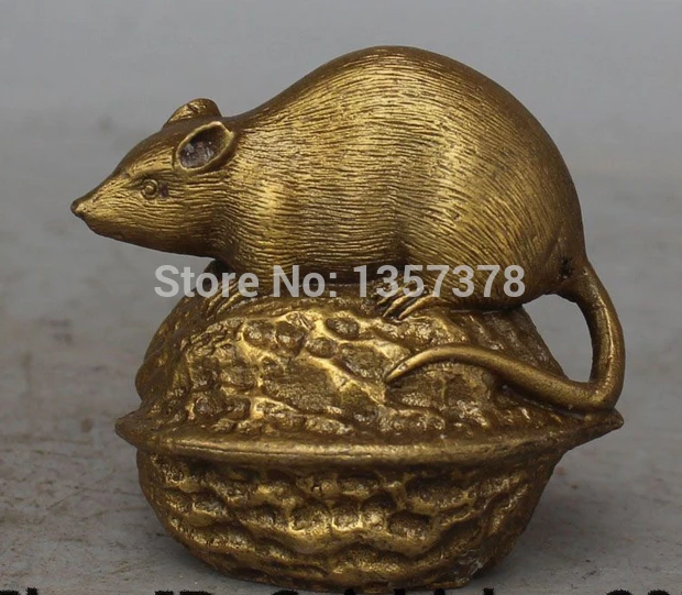 

shitou 00519 10CM Chinese Bronze Carving Fengshui Wealth Walnut Zodiac Animal Mouse Statue