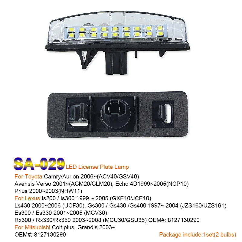 2 шт. CanBus светодиодный фонарь для номерного знака для Toyota Camry/Aurion Avensis Verso Echo Prius LEXUS Is200/Is300 1999~ 2005 номерная лампа