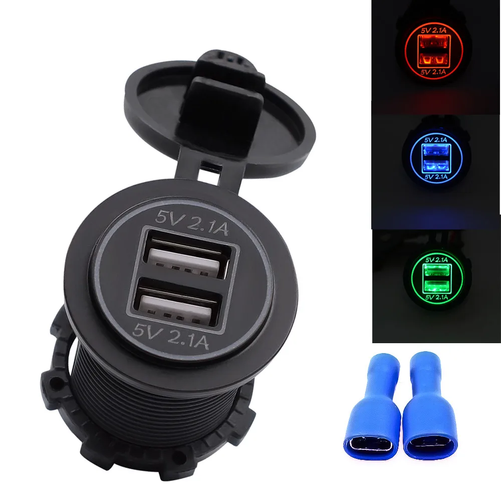 

Waterproof 5V 4.2A Dual USB Charger Socket Adapter Power Outlet For 12V 24V Motorcycle Car Two Self-Tapping Screws #WL1