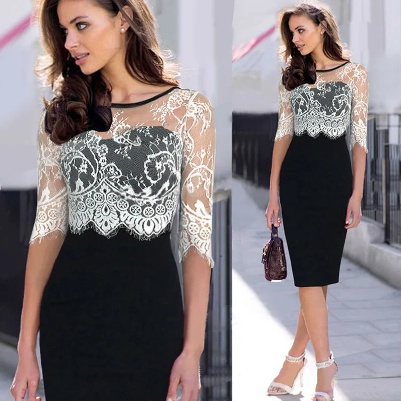 

2019 Special Offer Dress Women Zanzea European Station High Quality Lace Dresses Supply And American Women's Five-sleeve Pencil