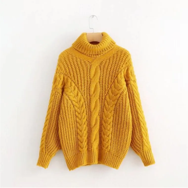 Корейский вариант Нового свитера с высоким воротником женский толстый шерстяной свитер средней длины 100-tie twist - Цвет: Цвет: желтый