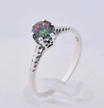 

Wholesale round of cuts in mystic topaz seven rainbow colored stone ring, 925 silver women fashion jewelry
