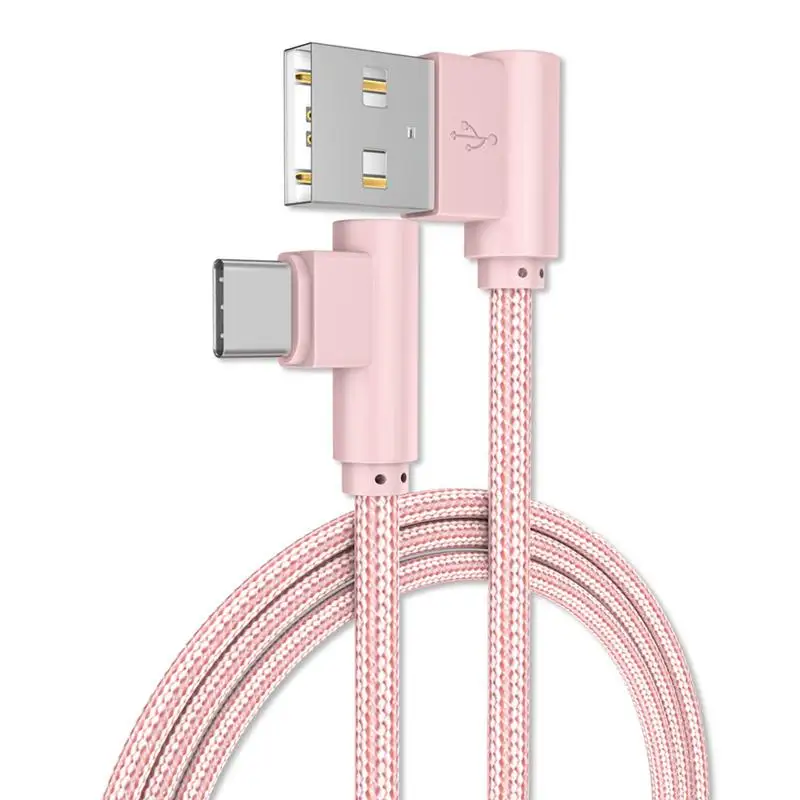 Micro USB Type C Charger Connector For iphone 7 8 X XR XSMAX 90 Degree Charging Data Cord For Huawei P10 P9 P20 Mate10 Cables - Цвет: 1m  rose gold