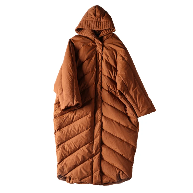 2019 Long Cocoon White Duck Down Jacket Woman Parka Causal Goose Feather Coat Plus Size Loose Hooded Outerwear Clothes   fashion