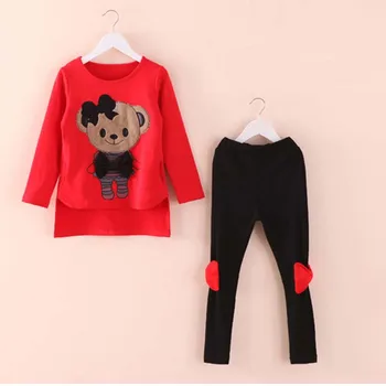 

JXYSY Teenage Girls Clothes Autumn Winter children clothing Girls Clothes Cute little bear Long Sleeve Shirts+Pants 2pcs sets