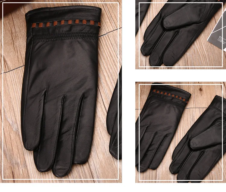 Настоящие мужские кожаные перчатки из овчины Теплые утолщенные варежки для вождения на открытом воздухе зимние модные высококачественные