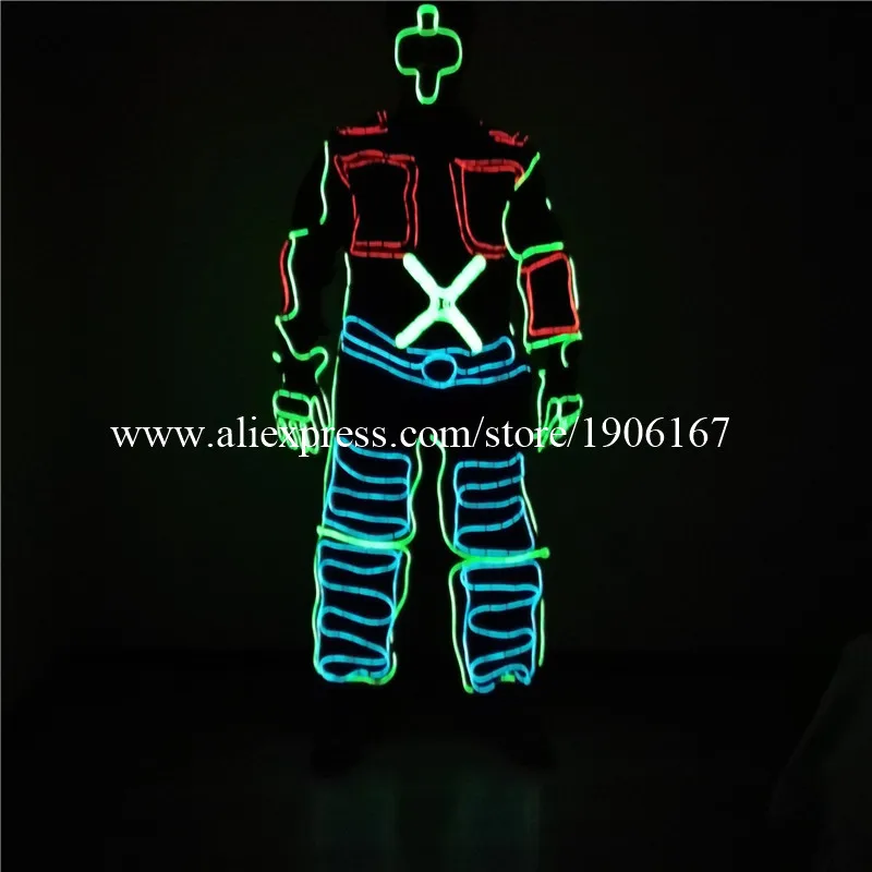 Newest RGB EL Wire Dance Suit Led Cold Light Party font b Clothing b font Light