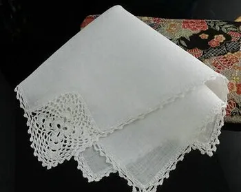 

Hight quality white 100% linen handkerchief handmade crochet lace handkerchief free shipping
