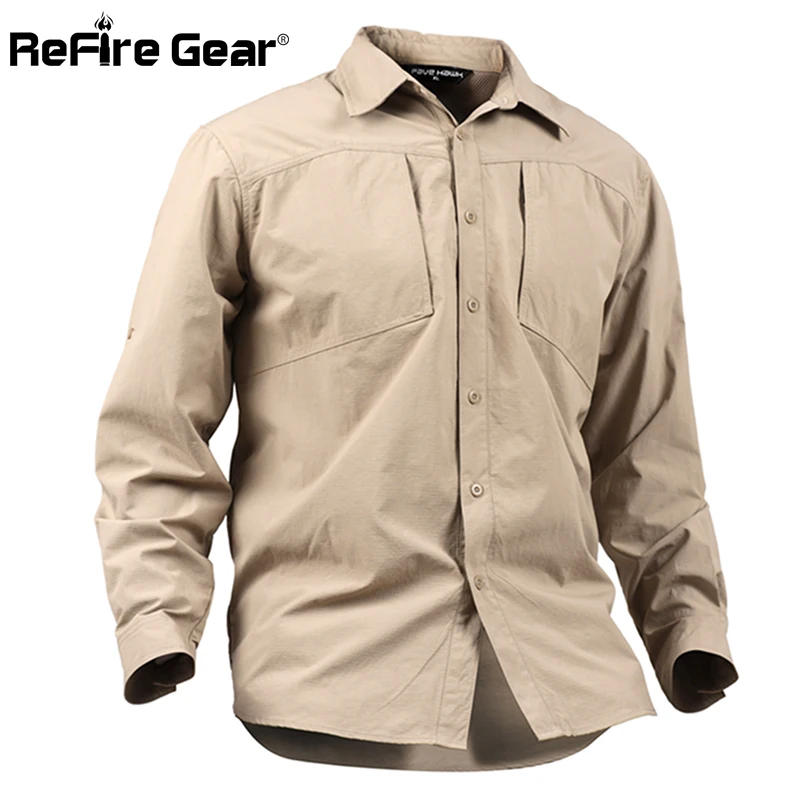 

ReFire Gear Men's Army Urban Tactical Shirt Spring Summer Breathable SWAT Military Shirt Man Casual Quick Dry Long Sleeve Shirts