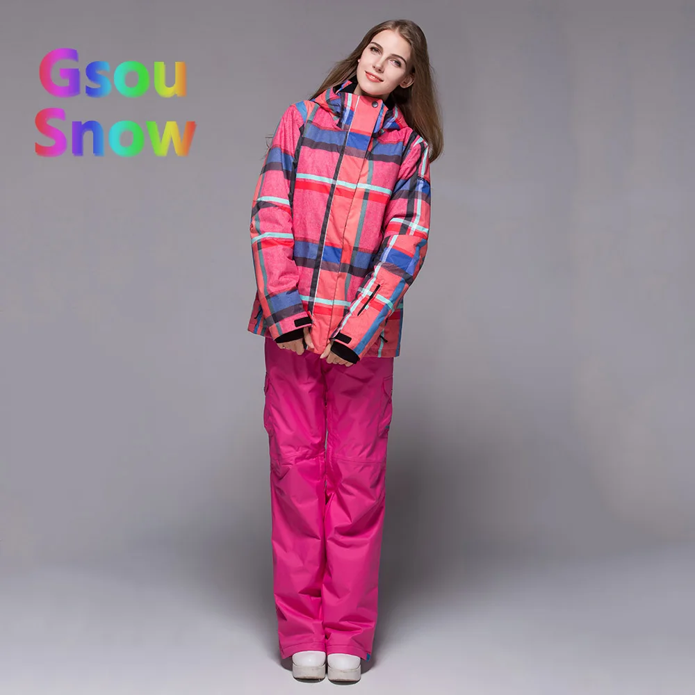 Gsou Sonw Outdoor Sports Winter Women's Skiing Clothing Snowboarding Sets Warmer Ski Jackets Waterproof Ski Pants Suits - Цвет: 1507 033