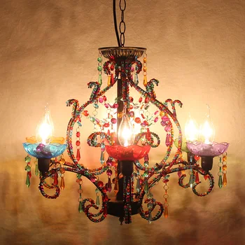 

candle crystal pendant lamp living room pendant light Villa lighting restaurant bedroom 6 heads colourful iron lamps ZA412652
