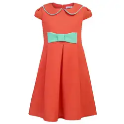 Детская одежда для девочек платье в винтажном стиле с короткими рукавами и воротником «Питер Пэн» весенне-летняя одежда на молнии сзади