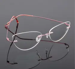 Кошачий глаз титановая оправа Очки для чтения ультра-легкие женские сплав без оправы очки для чтения дальнозоркие очки + 0,50-+ 6,00