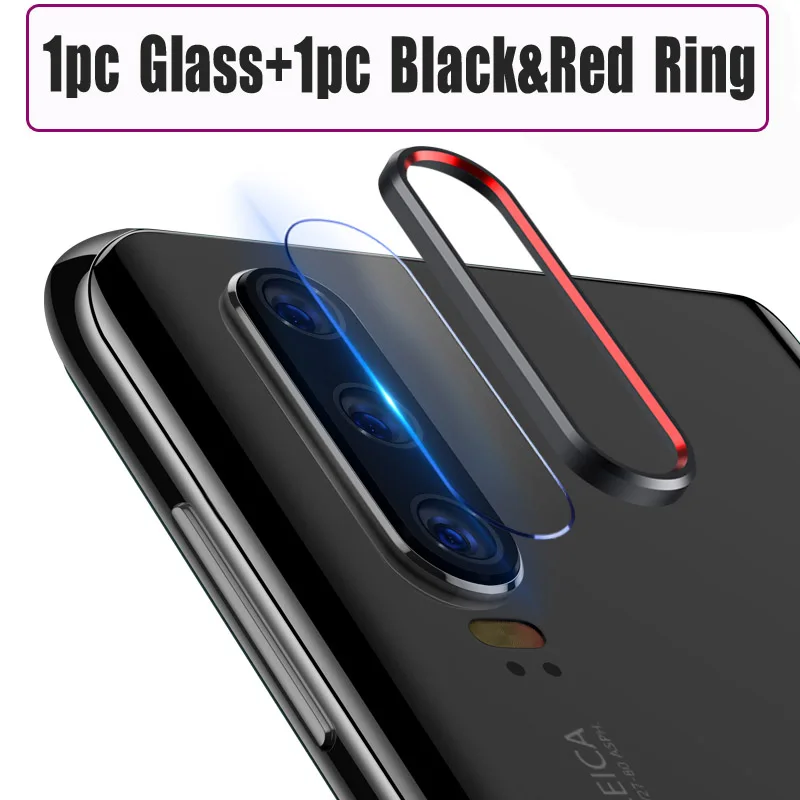 Для huawei p20 lite p30 Pro Чехол на huawei p30 Lite p20 pro P smart psmart z покрытие из закаленного стекла камера защитное кольцо - Цвет: Black Red glass