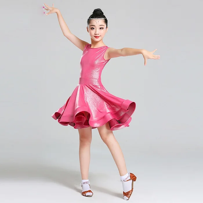 Платье для латинских танцев для девочек; платье без рукавов для сальсы, ча-румбы; платья для танцев; детская одежда; одежда для профессиональных соревнований и выступлений; DN2682 - Цвет: Розовый