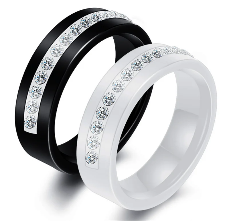 

Ceramic Couple Ring Black And White Personality Single Row Crystal Ring Space Porcelain Finger Ring Drop Shipping
