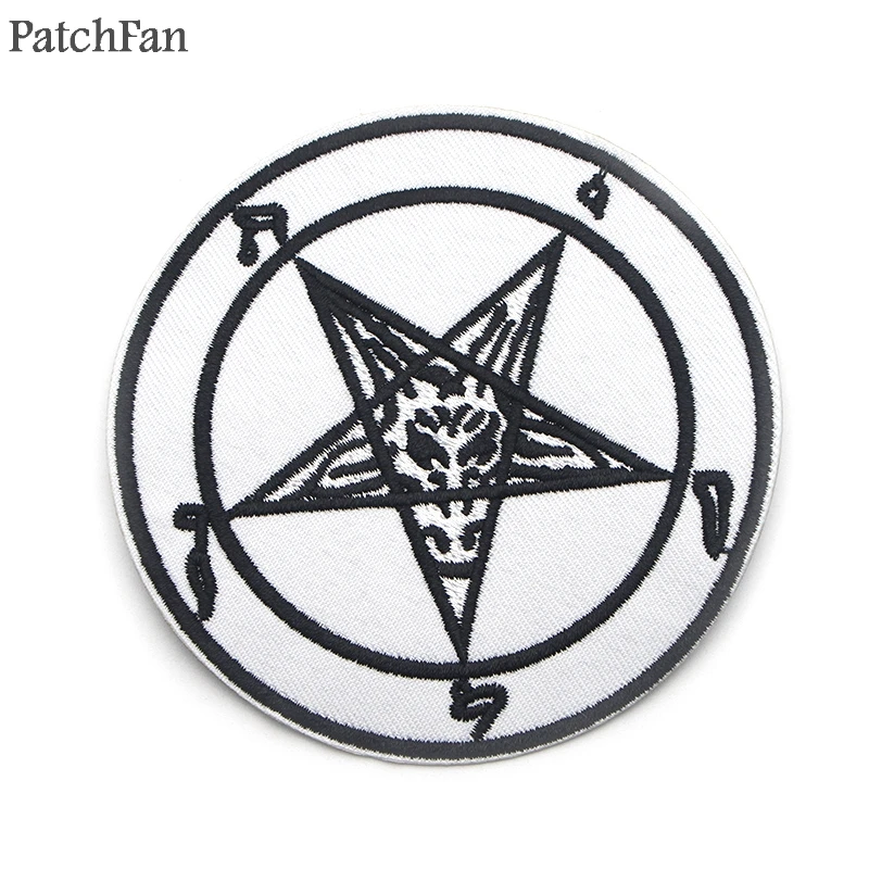 

A0350 Patchfan Satanic goat's head Baphomet pentagram Parches Embroidered Iron on Patches for Clothing DIY Clothes Applique